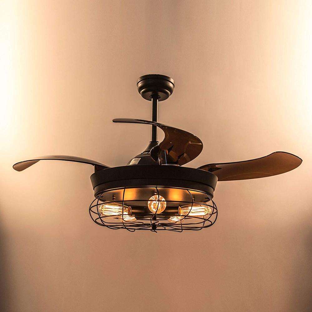 Led ceiling fan decorative retractable remote control ceiling fan with light