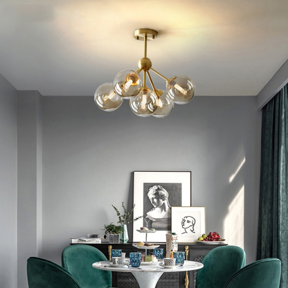 Modern Brass Bubble Pendant Light Metal Round 3/5 Heads Ceiling Light Fixture-labpiecesign