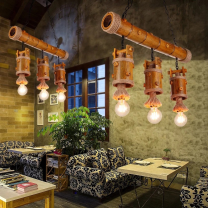 Bamboo chandelier 3 light retro industrial style pendant lighting shade-labpiecesign