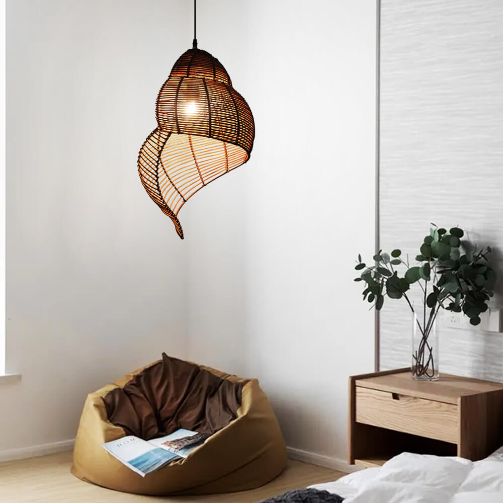 Conch Wicker Lamp Handmade Rattan Light Bamboo Lampshade