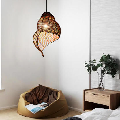 Retro Rattan Wave Shade Pendant Light Wicker Lampshade-labpiecesign