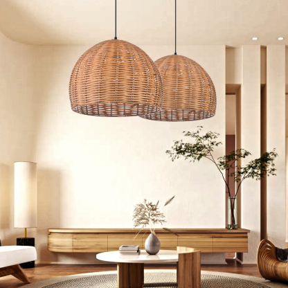 Boho Round Basket Handemade Bamboo Pendant Light-labpiecesign