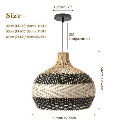 Black White Stripes Rattan Pendant Shade Hardwired Light Fixture-labpiecesign