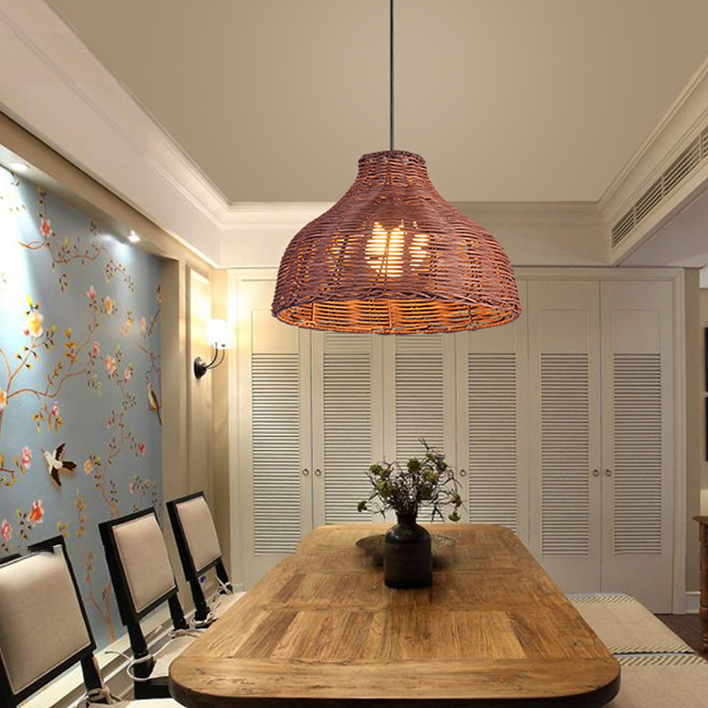 Living Room Pendant Light Pastoral Rattan Lamp Balcony Vintage Art Lighting
