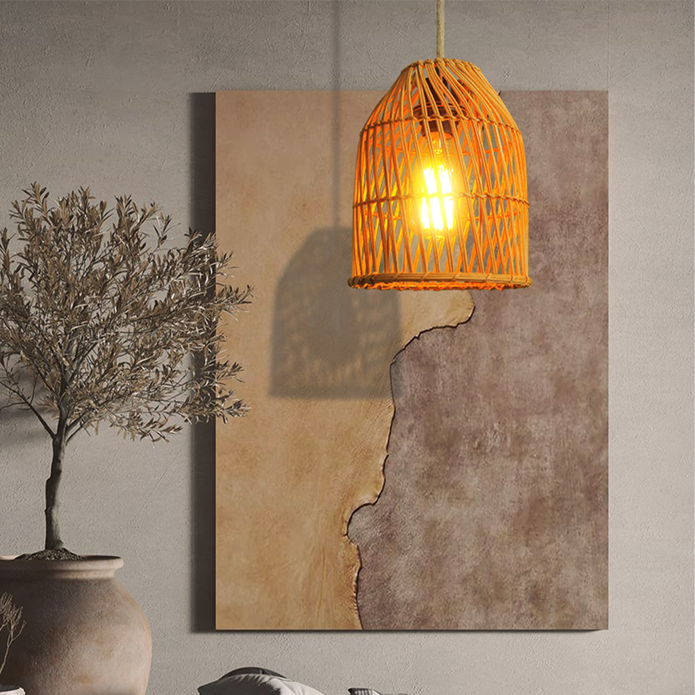 Rustic Rattan Pendant Light Boho Woven Lamp Light Shade
