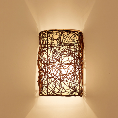 Vintage Rattan Wall Light Wicker Wall Pendant Lamps Wall Sconce Light-labpiecesign