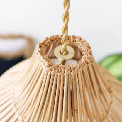 Vintage Handmade Bamboo White Thread Rattan Pendant Lamp Shade For Dining room-labpiecesign