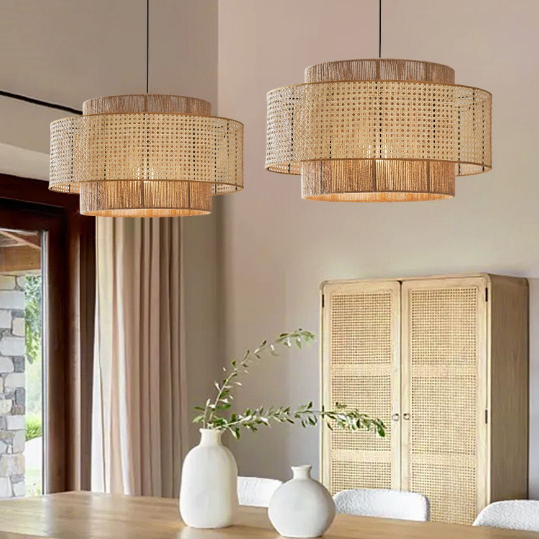 Japanese Wabi-sabi Style Rattan Hemp Rope Pendant Light-labpiecesign