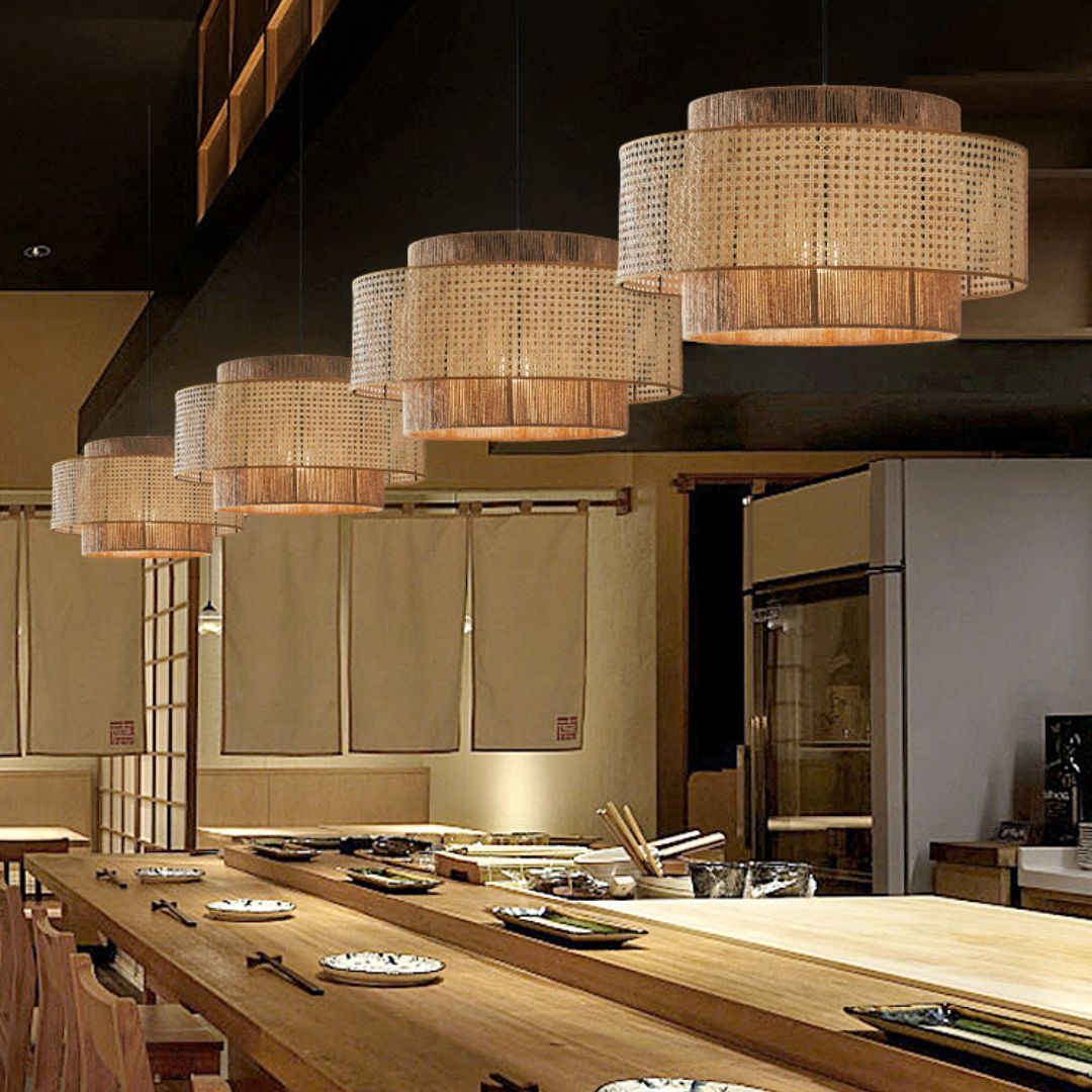 Japanese Wabi-sabi Style Rattan Hemp Rope Pendant Light-labpiecesign