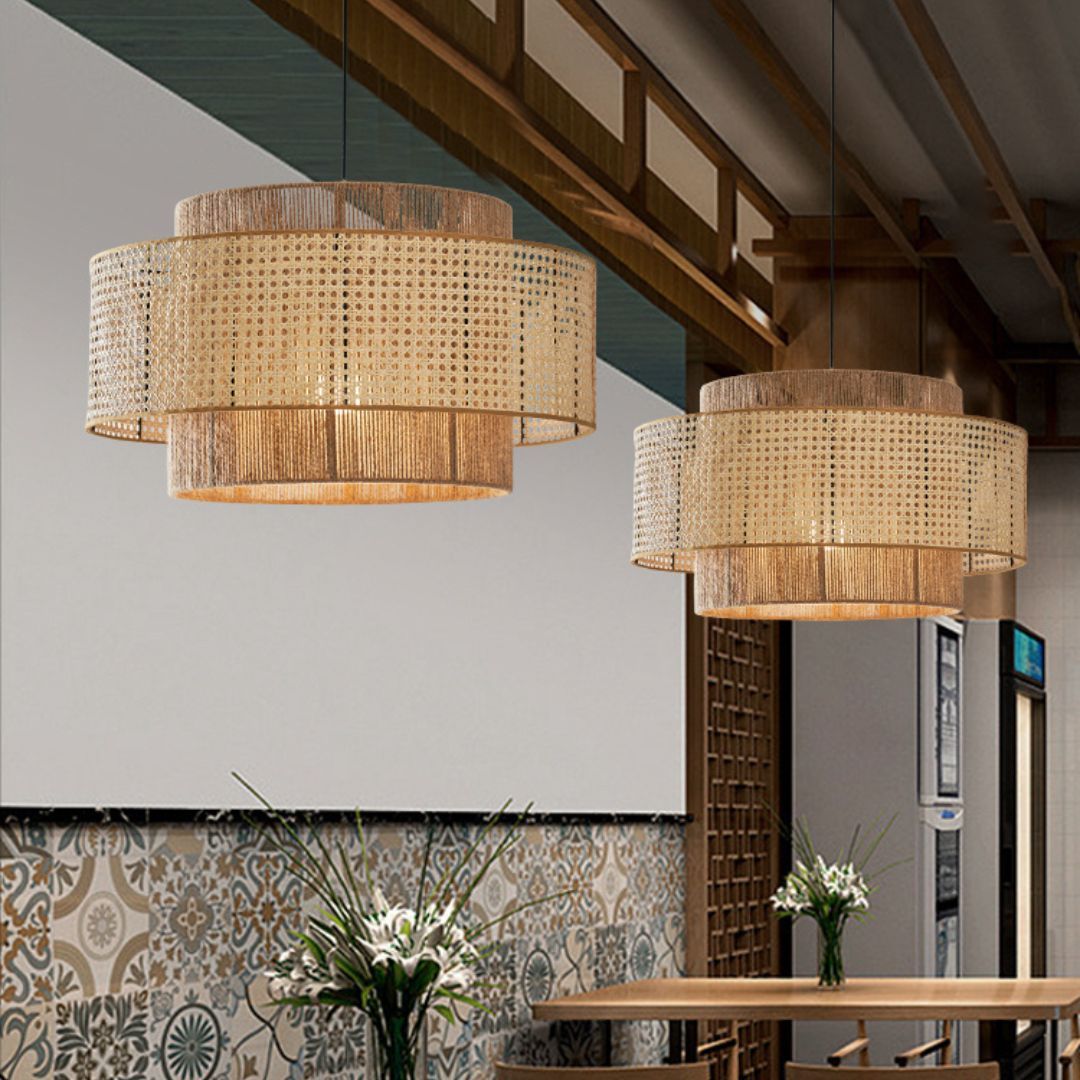 Japanese Wabi-sabi Style Rattan Hemp Rope Pendant Light-labpiecesign