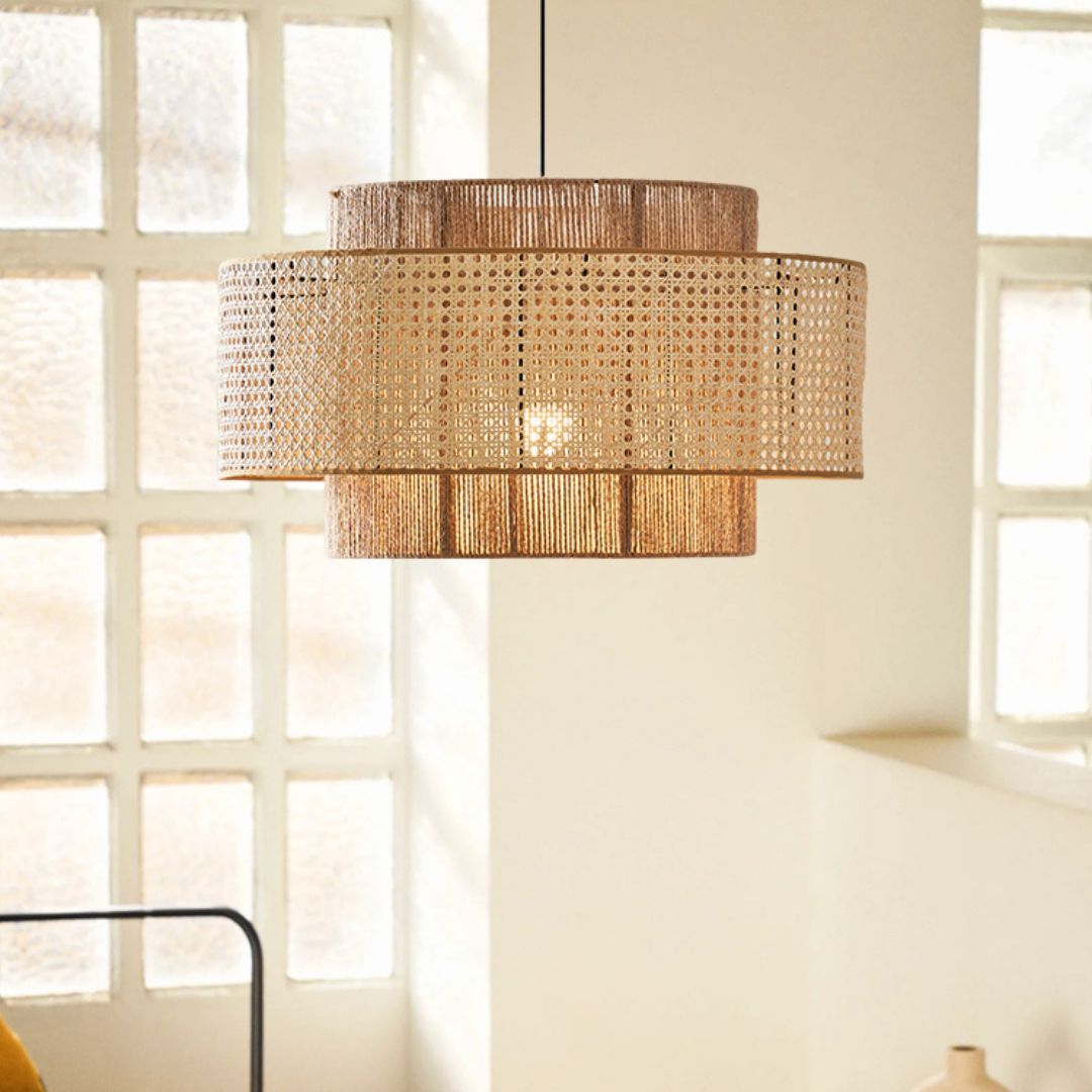 Japanese Wabi-sabi Style Rattan Hemp Rope Pendant Light-labpiecesign