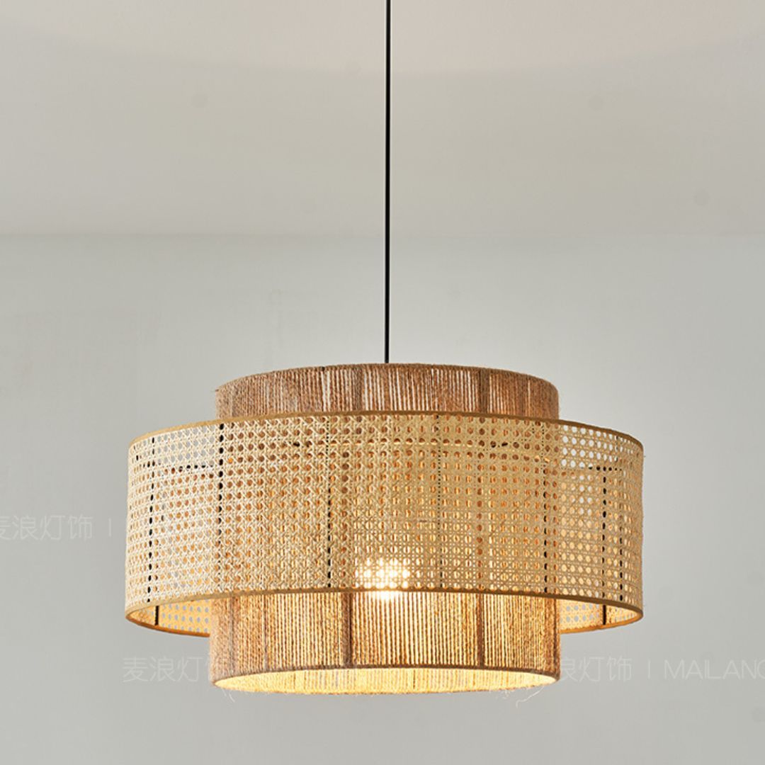 Japanese Wabi-sabi Style Rattan Hemp Rope Pendant Light-labpiecesign