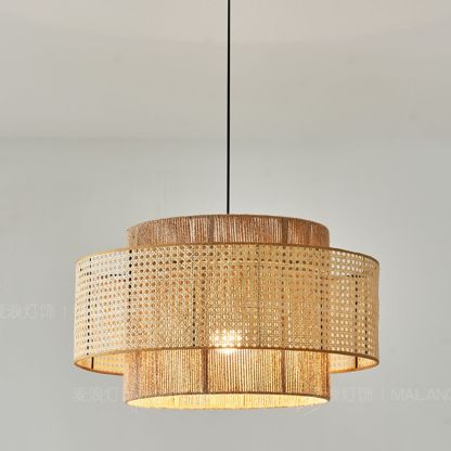 Japanese Wabi-sabi Style Rattan Hemp Rope Pendant Light-labpiecesign