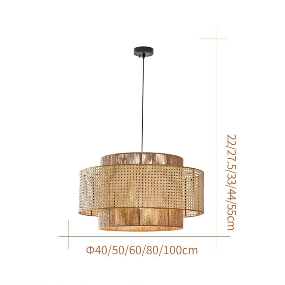 Japanese Wabi-sabi Style Rattan Hemp Rope Pendant Light