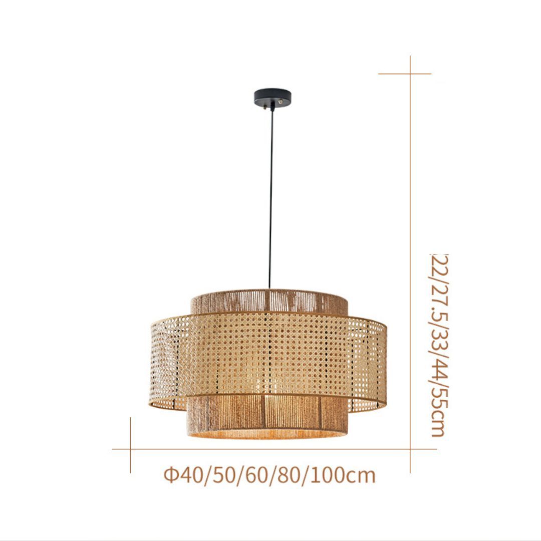 Japanese Wabi-sabi Style Rattan Hemp Rope Pendant Light-labpiecesign