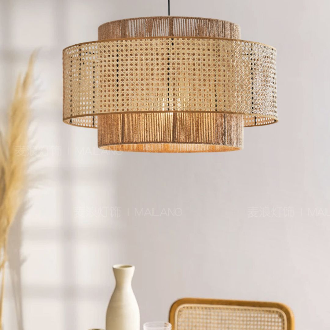Japanese Wabi-sabi Style Rattan Hemp Rope Pendant Light-labpiecesign