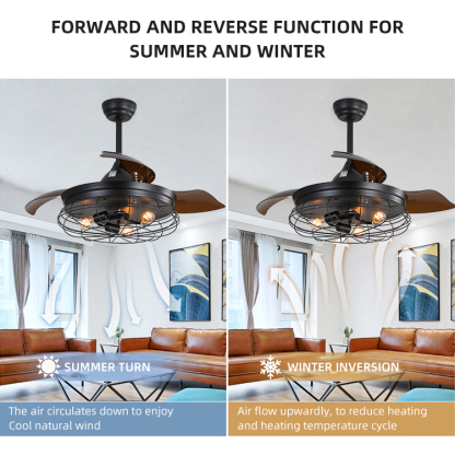 Led ceiling fan decorative retractable remote control ceiling fan with light-labpiecesign
