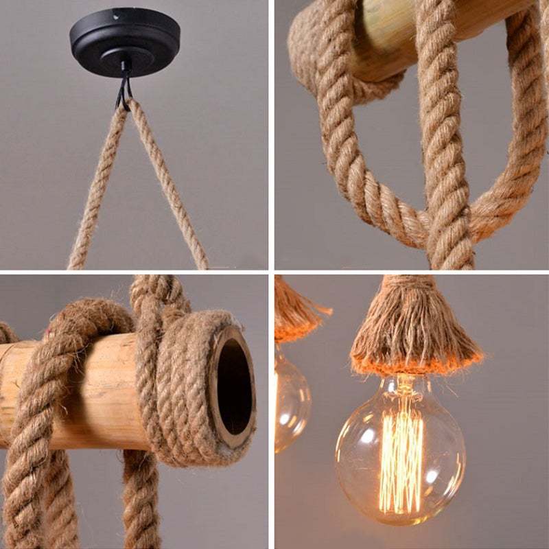 Industrial Vintage Island Pendant Light with Rope Wood Decoration-labpiecesign