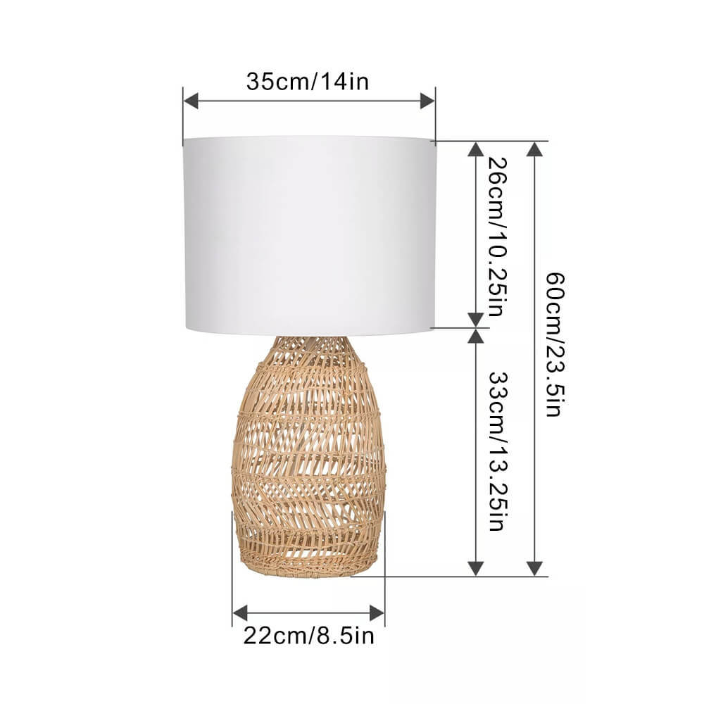 Luhu Open Weave Cane Rib Table Lamp - Natural with White Cotton Canvas Shade