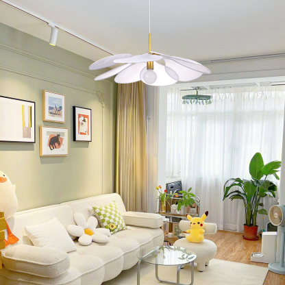 Flower suspension 14 petals linen and rattan - linen and rattan flower chandelier-labpiecesign