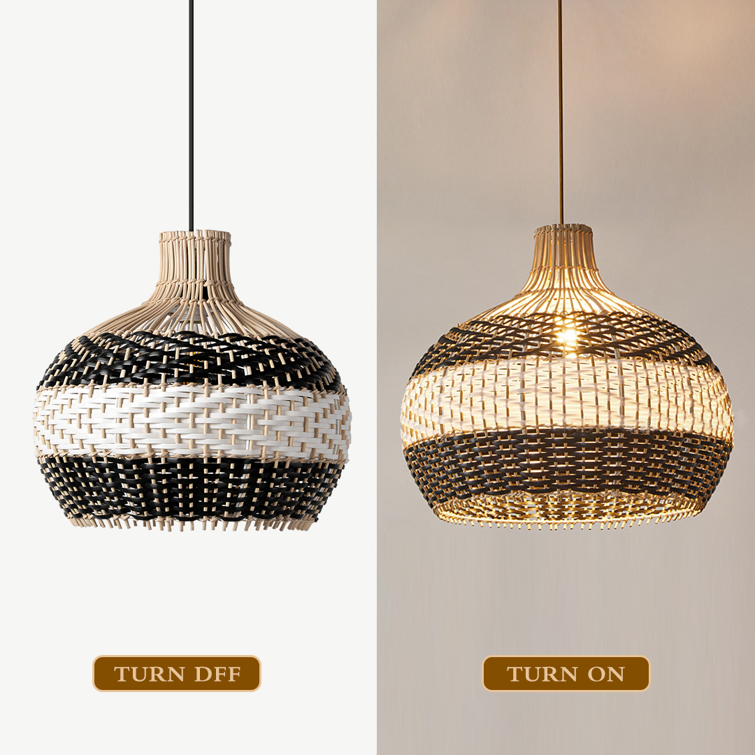 Bonatical Rattan Lighting Black White Stripes Rattan Pendant Light – Labpiecesign – LabPieceSign