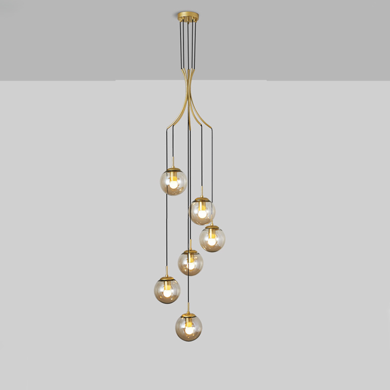 Minimalistic Glass Chandelier Bubble Spiral Staircase Ball Brass Long Pendant Light