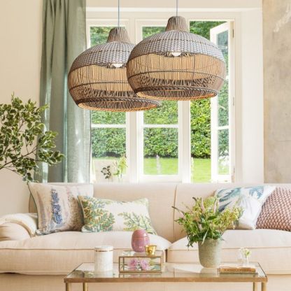 Handwoven Rattan Kitchen Island White Pendant Lighting Wicker Lamp Shade-labpiecesign