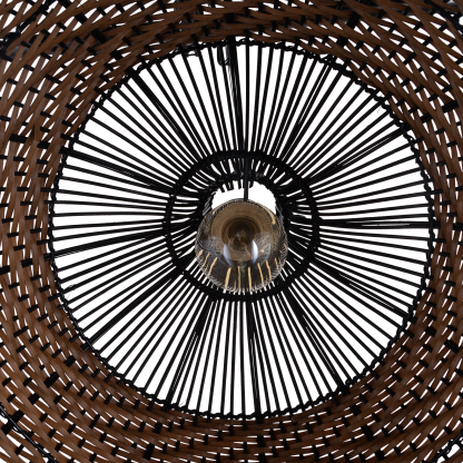 Dark Color Black Brown Stripes Rattan Pendant Shade Hardwired Light Fixture-labpiecesign