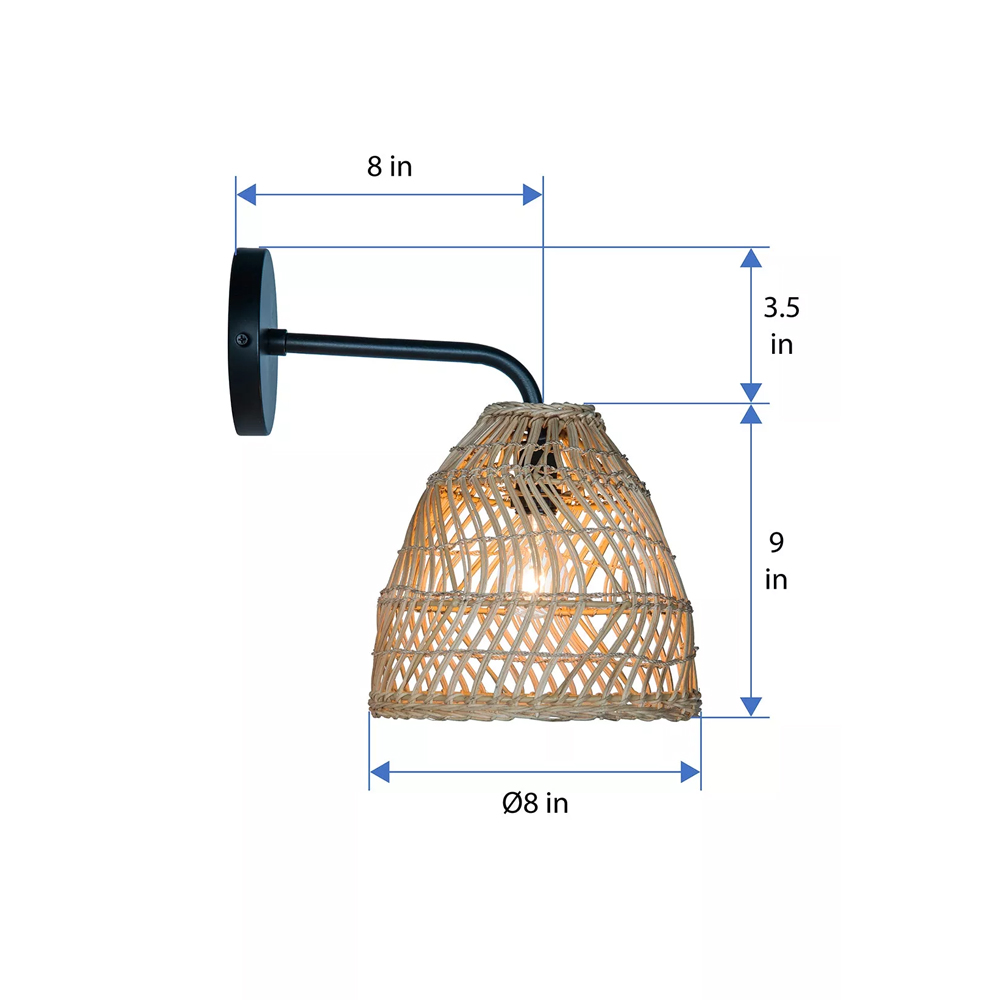 Luhu Open Weave Cane Rib Bell Sconce Wall Lamp Natural