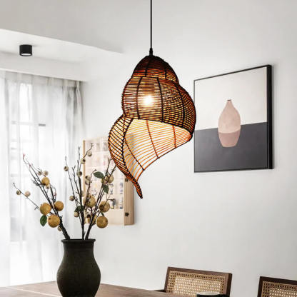 Retro Rattan Wave Shade Pendant Light Wicker Lampshade-labpiecesign