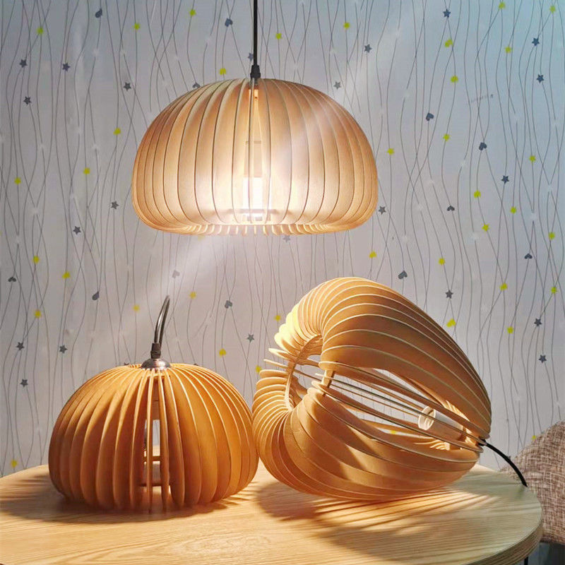 Nordic Wood Pumpkin Ceiling Lamp Simple Modern Pendant Light Fixture