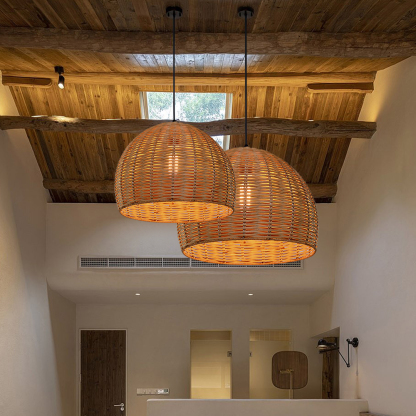 Boho Round Basket Handemade Bamboo Pendant Light-labpiecesign