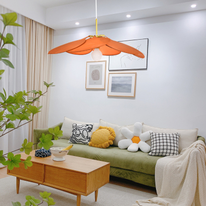 Flower suspension 14 petals linen and rattan - linen and rattan flower chandelier-labpiecesign