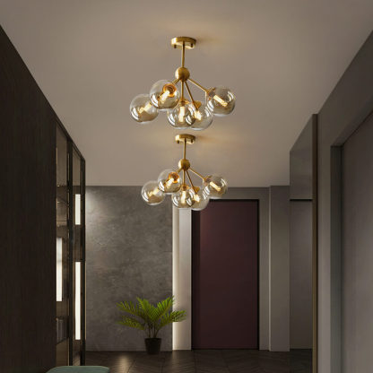 Modern Brass Bubble Pendant Light Metal Round 3/5 Heads Ceiling Light Fixture-labpiecesign