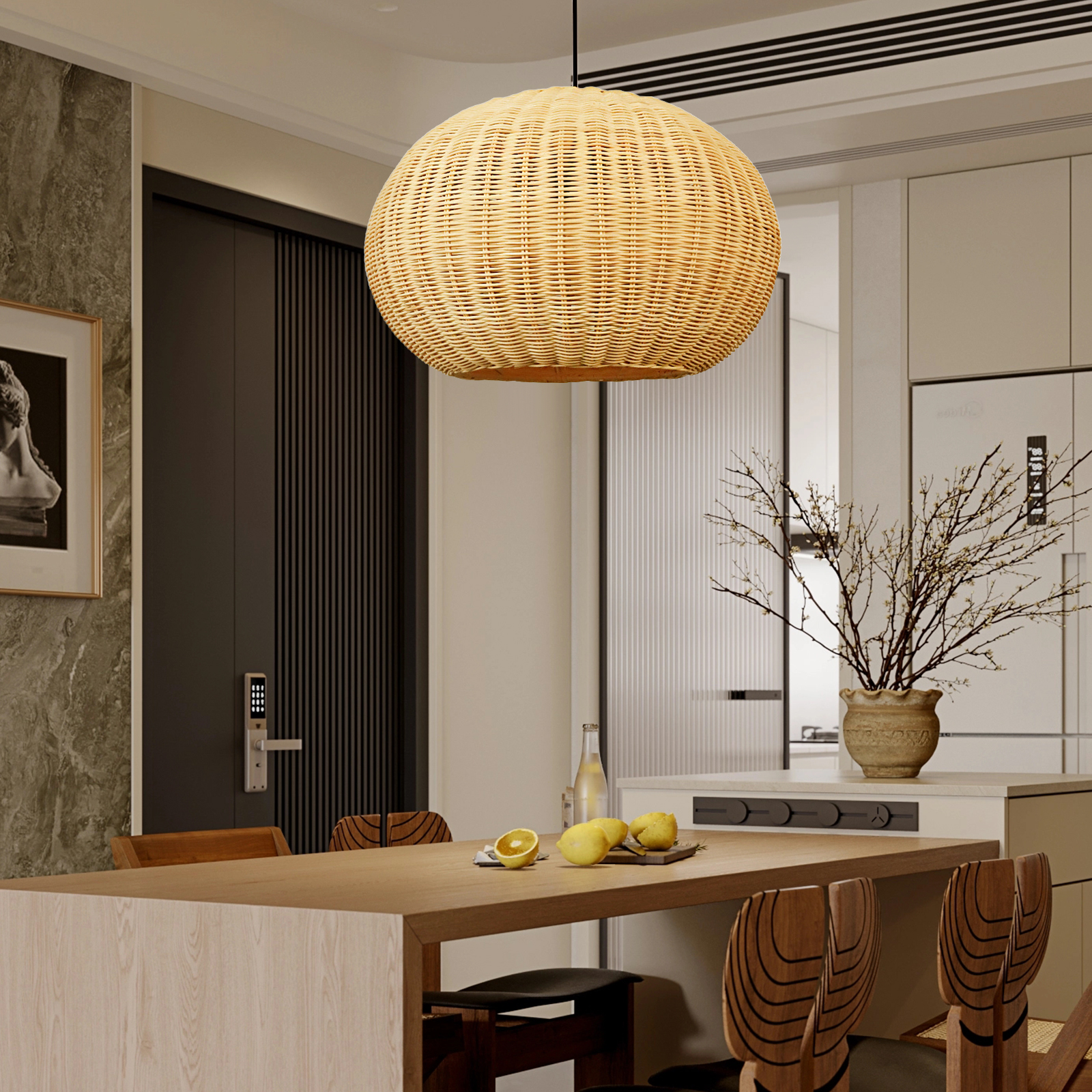 Lantern Rattan Chandelier Farmhouse Wicker Pendant Lamp