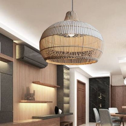Handwoven Rattan Kitchen Island White Pendant Lighting Wicker Lamp Shade-labpiecesign