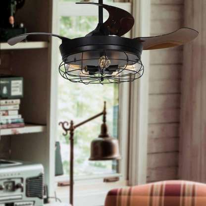 Led ceiling fan decorative retractable remote control ceiling fan with light-labpiecesign