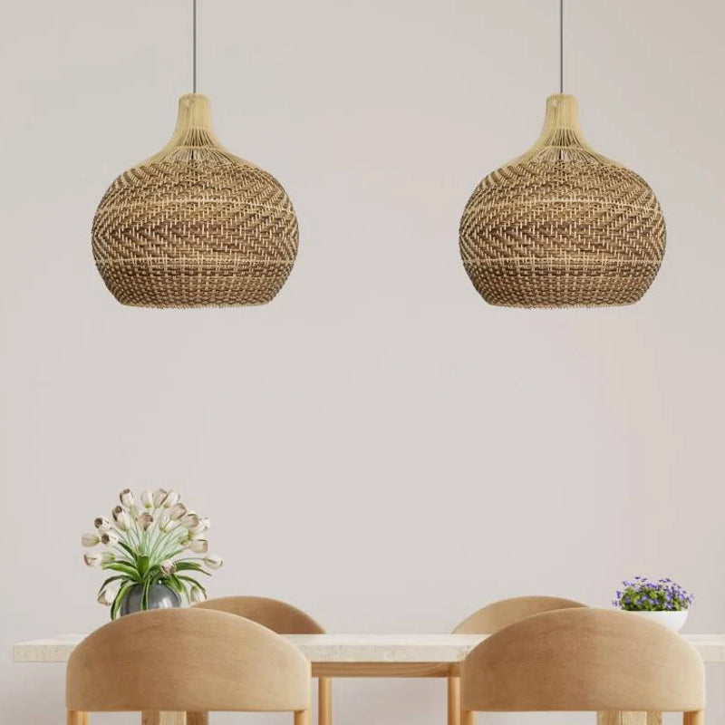 Rustic Handwoven Rattan Pendant Light Lampshade For Living Room
