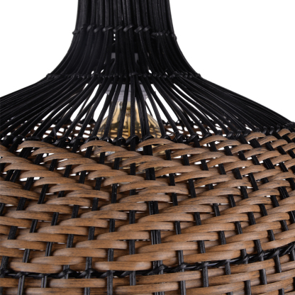 Dark Color Black Brown Stripes Rattan Pendant Shade Hardwired Light Fixture-labpiecesign