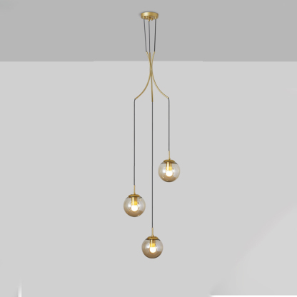Minimalistic Glass Chandelier Bubble Spiral Staircase Ball Brass Long Pendant Light-labpiecesign