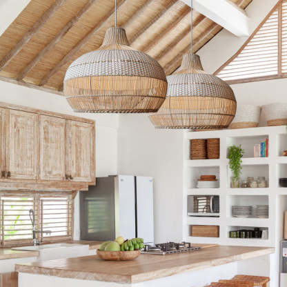 Handwoven Rattan Kitchen Island White Pendant Lighting Wicker Lamp Shade-labpiecesign