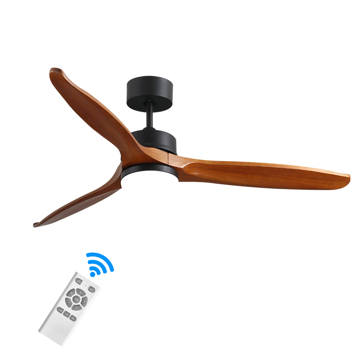 Three Solid Wooden Blade 52inch DC Motor Remote Control Led Ceiling Fan With Light