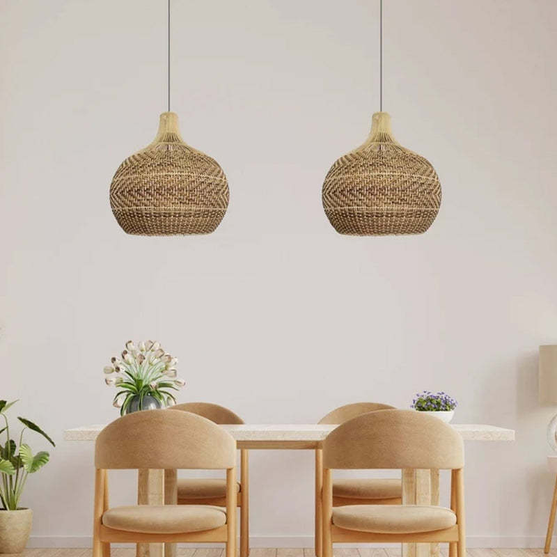 Rustic Handwoven Rattan Pendant Light Lampshade For Living Room