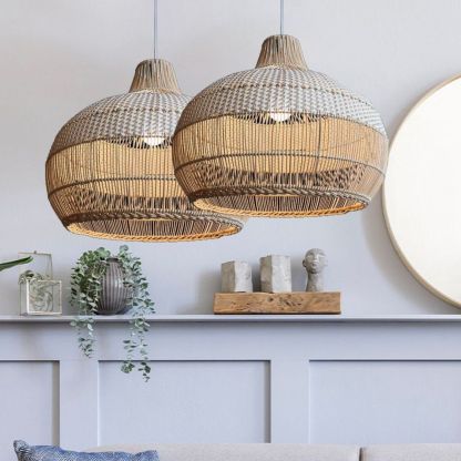 Handwoven Rattan Kitchen Island White Pendant Lighting Wicker Lamp Shade-labpiecesign