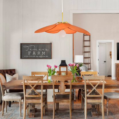 Flower suspension 14 petals linen and rattan - linen and rattan flower chandelier-labpiecesign
