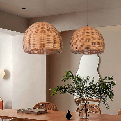 Boho Round Basket Handemade Bamboo Pendant Light-labpiecesign