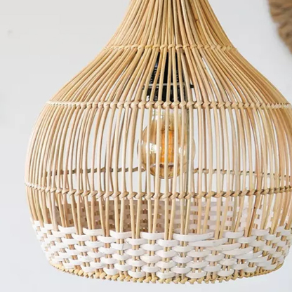 Vintage Handmade Bamboo White Thread Rattan Pendant Lamp Shade For Dining room-labpiecesign