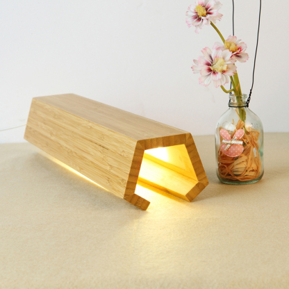 Retro Wood Pentagonal Led Table Lamp With USB For Bedroom-labpiecesign