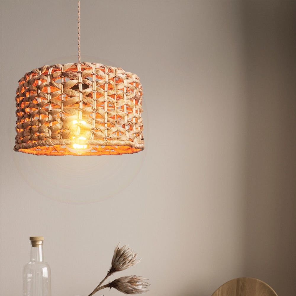 Boho Rustic Rattan Woven Pendant Light Lampshade