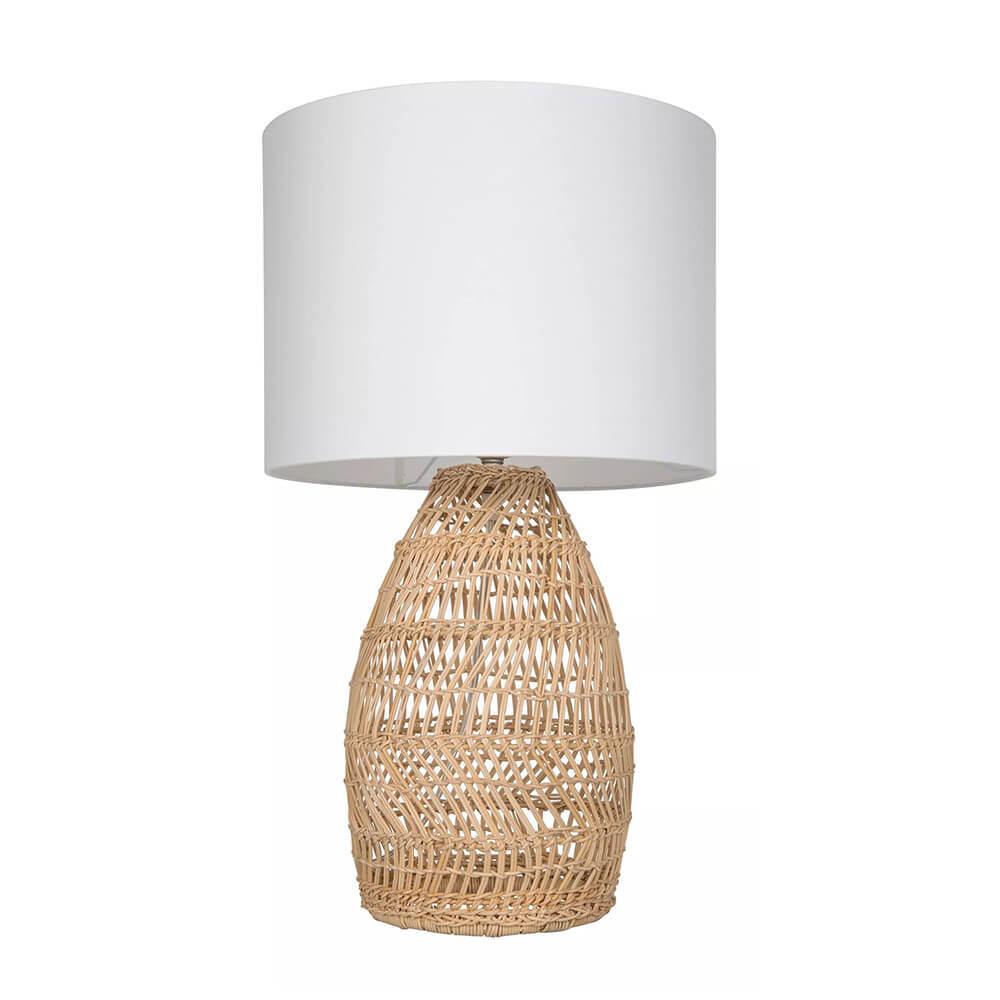 Luhu Open Weave Cane Rib Table Lamp - Natural with White Cotton Canvas Shade
